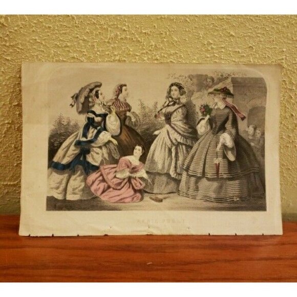 Antique Godeys Print Victorian Fashion 1859 April Fool - Picture 2 of 5